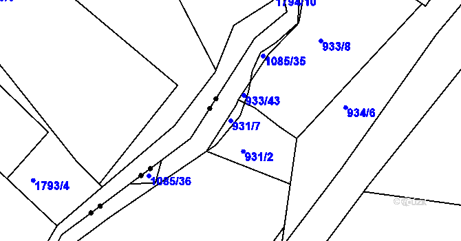 Parcela st. 931/7 v KÚ Vernéřov, Katastrální mapa