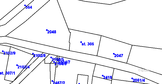 Parcela st. 305 v KÚ Vernířovice u Sobotína, Katastrální mapa