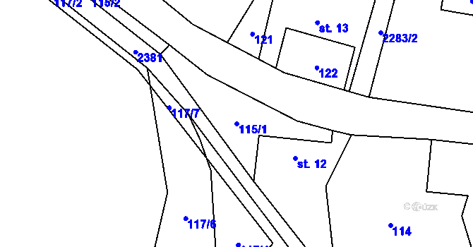 Parcela st. 115/1 v KÚ Vernířovice u Sobotína, Katastrální mapa