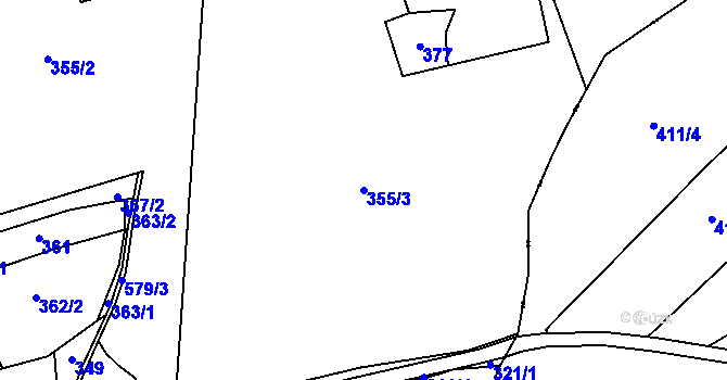 Parcela st. 355/3 v KÚ Hřivínov, Katastrální mapa