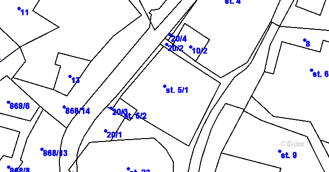 Parcela st. 5/1 v KÚ Týniště, Katastrální mapa