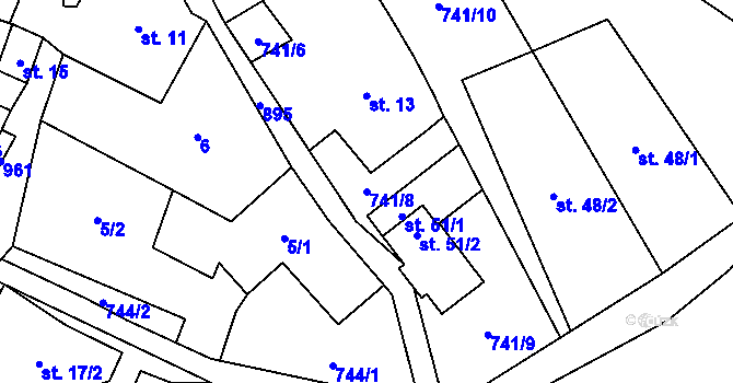Parcela st. 741/8 v KÚ Týniště, Katastrální mapa