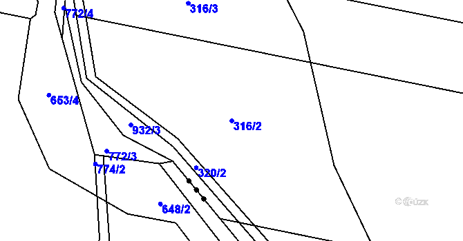 Parcela st. 316/2 v KÚ Týniště, Katastrální mapa
