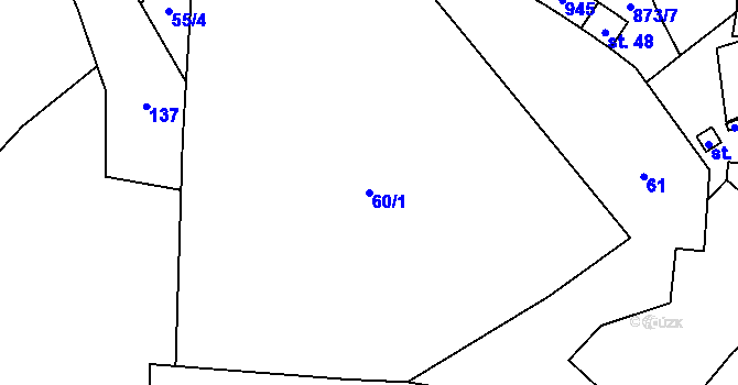 Parcela st. 60/1 v KÚ Vahaneč, Katastrální mapa