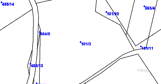 Parcela st. 101/3 v KÚ Vahaneč, Katastrální mapa