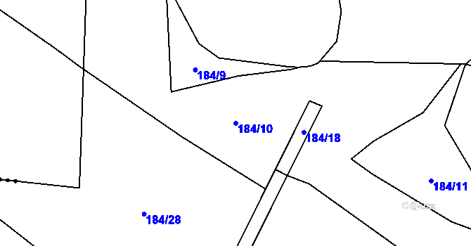Parcela st. 184/10 v KÚ Vahaneč, Katastrální mapa