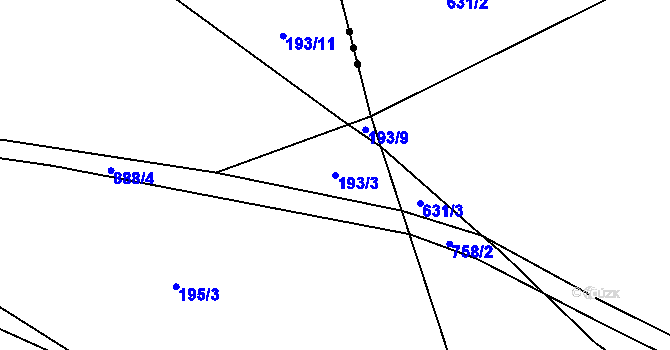 Parcela st. 193/3 v KÚ Vahaneč, Katastrální mapa