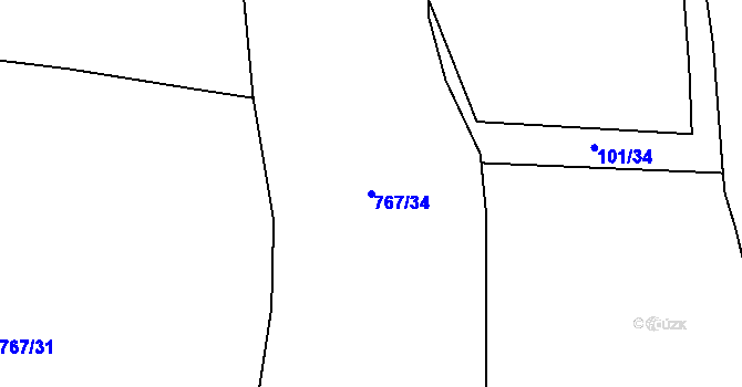 Parcela st. 767/34 v KÚ Vahaneč, Katastrální mapa