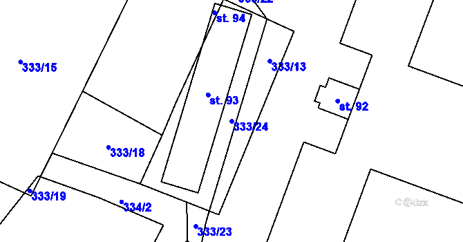 Parcela st. 333/24 v KÚ Boubín, Katastrální mapa