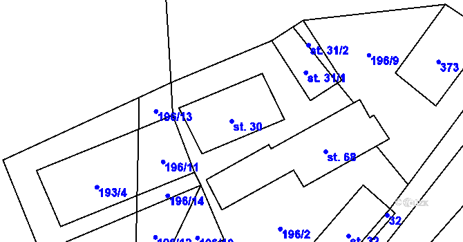 Parcela st. 30 v KÚ Boubín, Katastrální mapa