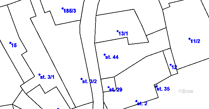 Parcela st. 44 v KÚ Boubín, Katastrální mapa