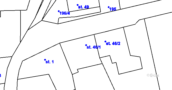 Parcela st. 46/1 v KÚ Boubín, Katastrální mapa