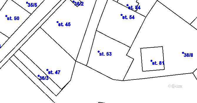 Parcela st. 53 v KÚ Boubín, Katastrální mapa