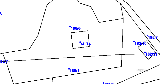 Parcela st. 74 v KÚ Boubín, Katastrální mapa