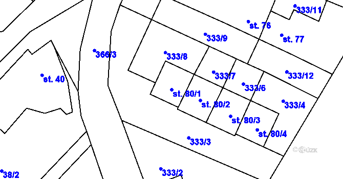 Parcela st. 80/1 v KÚ Boubín, Katastrální mapa