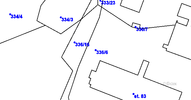 Parcela st. 336/6 v KÚ Boubín, Katastrální mapa
