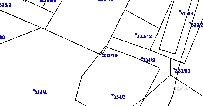 Parcela st. 333/19 v KÚ Boubín, Katastrální mapa