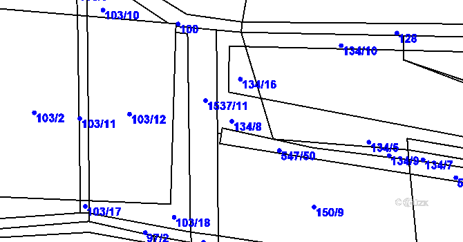 Parcela st. 134/8 v KÚ Veřechov, Katastrální mapa