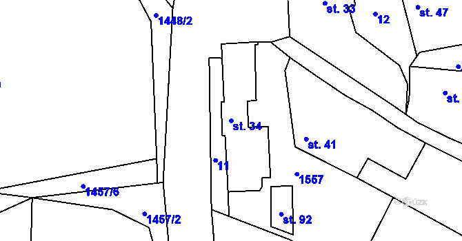 Parcela st. 34 v KÚ Veřechov, Katastrální mapa