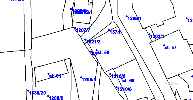 Parcela st. 58 v KÚ Veřechov, Katastrální mapa