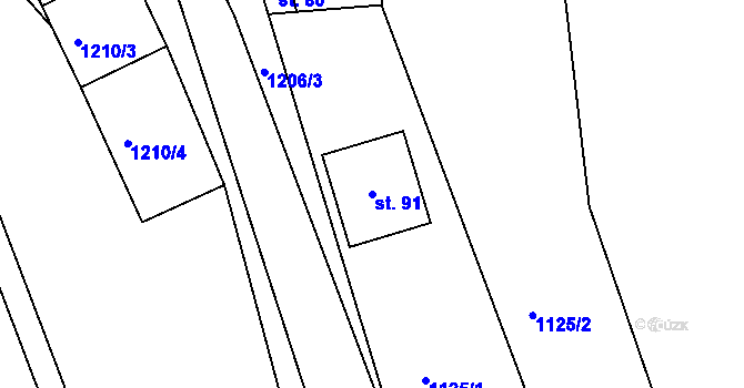 Parcela st. 91 v KÚ Veřechov, Katastrální mapa