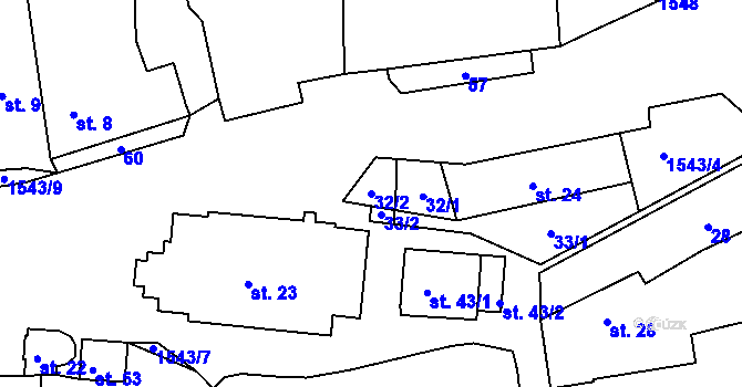 Parcela st. 32/2 v KÚ Veřechov, Katastrální mapa