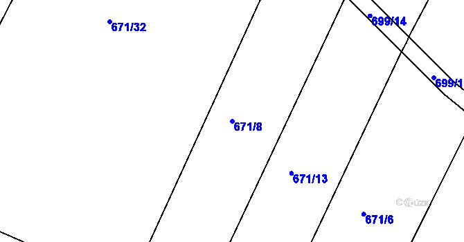 Parcela st. 671/8 v KÚ Věřňovice, Katastrální mapa