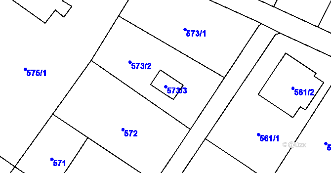 Parcela st. 573/3 v KÚ Věřňovice, Katastrální mapa