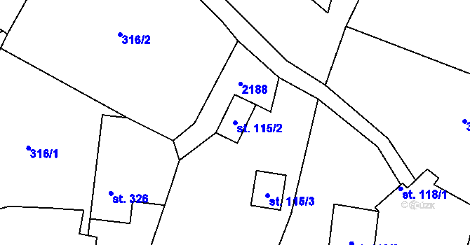 Parcela st. 115/2 v KÚ Veřovice, Katastrální mapa