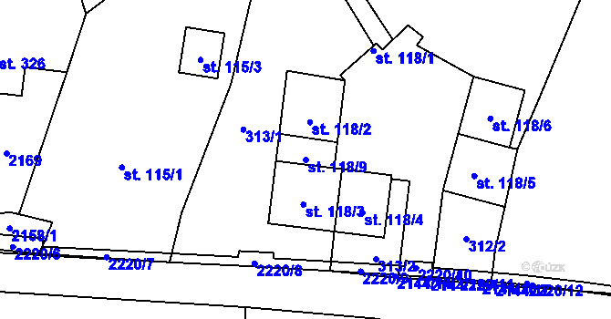Parcela st. 118/9 v KÚ Veřovice, Katastrální mapa