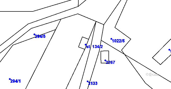 Parcela st. 134/2 v KÚ Veřovice, Katastrální mapa