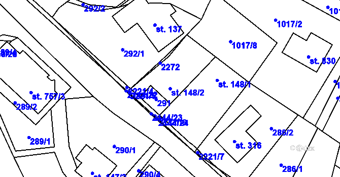 Parcela st. 148/2 v KÚ Veřovice, Katastrální mapa