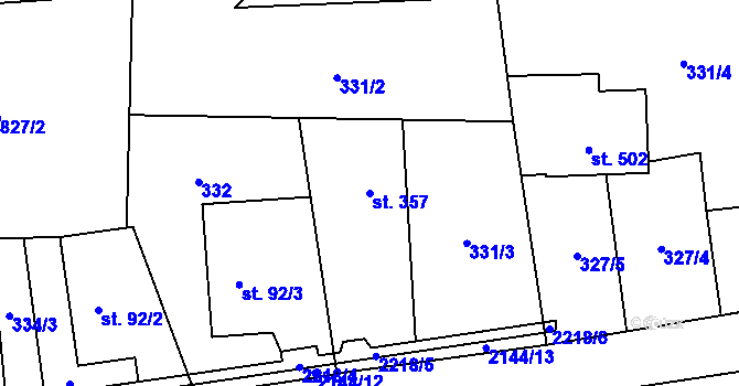 Parcela st. 357 v KÚ Veřovice, Katastrální mapa