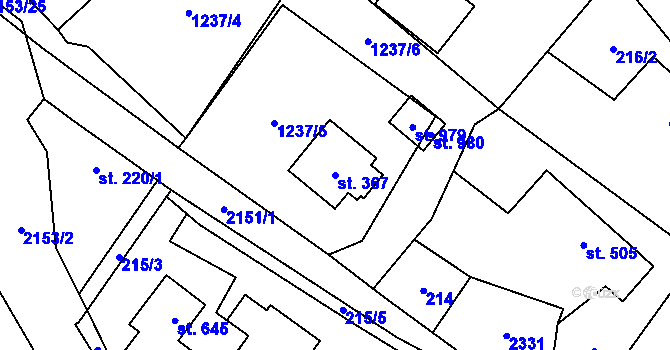Parcela st. 367 v KÚ Veřovice, Katastrální mapa