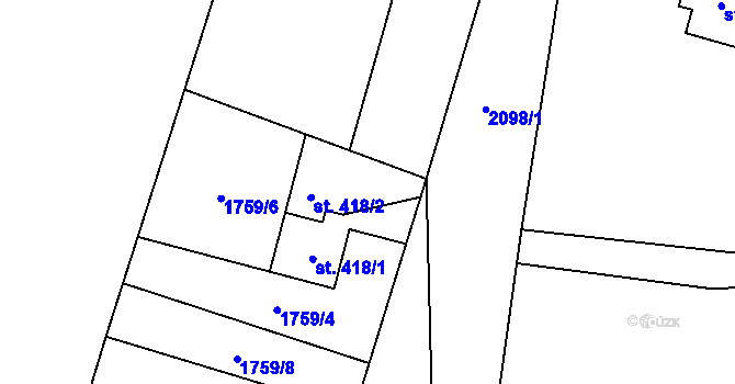 Parcela st. 418/1 v KÚ Veřovice, Katastrální mapa