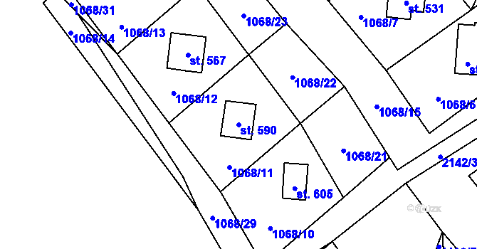 Parcela st. 590 v KÚ Veřovice, Katastrální mapa