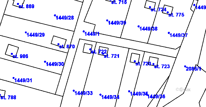 Parcela st. 721 v KÚ Veřovice, Katastrální mapa