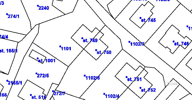 Parcela st. 750 v KÚ Veřovice, Katastrální mapa