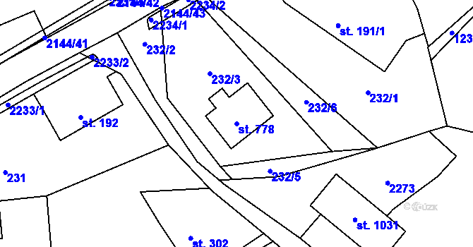 Parcela st. 778 v KÚ Veřovice, Katastrální mapa