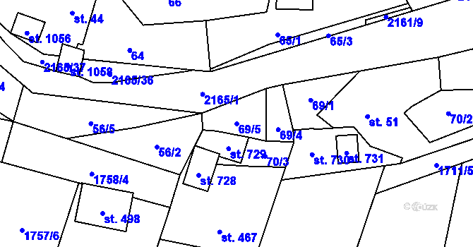 Parcela st. 69/5 v KÚ Veřovice, Katastrální mapa