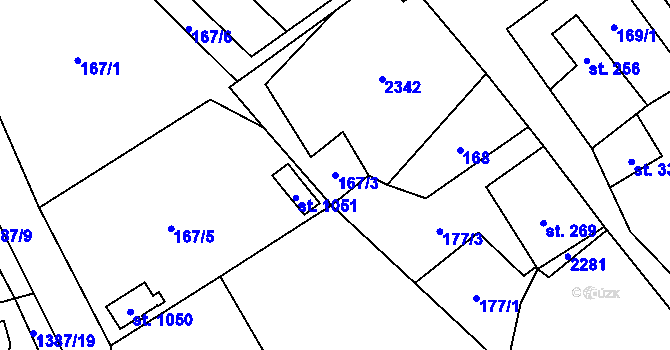 Parcela st. 167/3 v KÚ Veřovice, Katastrální mapa