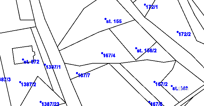 Parcela st. 167/4 v KÚ Veřovice, Katastrální mapa