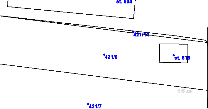 Parcela st. 421/8 v KÚ Veřovice, Katastrální mapa