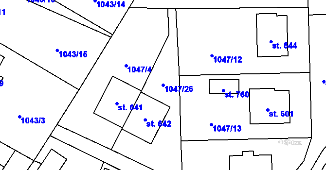 Parcela st. 1047/26 v KÚ Veřovice, Katastrální mapa