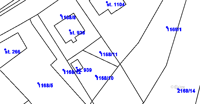 Parcela st. 1168/11 v KÚ Veřovice, Katastrální mapa