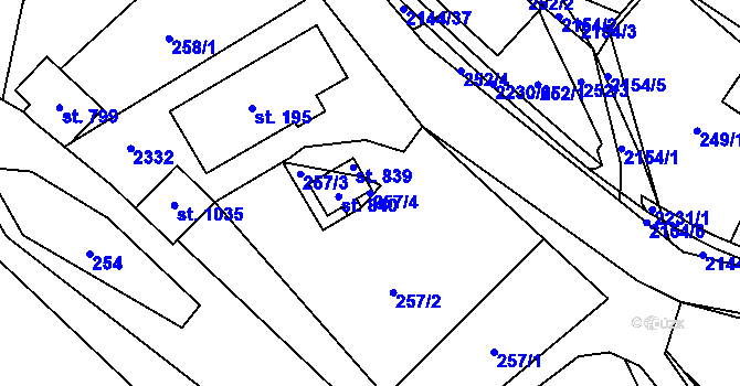 Parcela st. 257/4 v KÚ Veřovice, Katastrální mapa