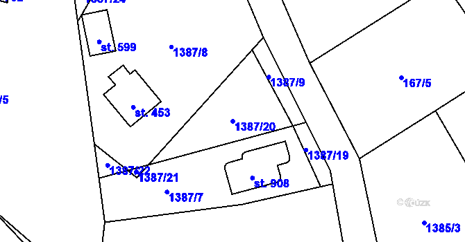 Parcela st. 1387/20 v KÚ Veřovice, Katastrální mapa