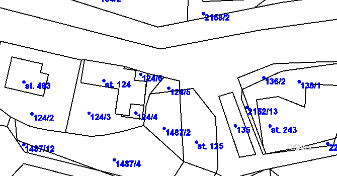 Parcela st. 124/5 v KÚ Veřovice, Katastrální mapa