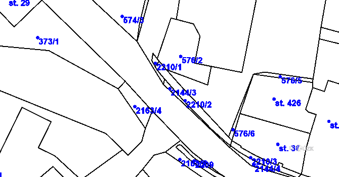 Parcela st. 2144/3 v KÚ Veřovice, Katastrální mapa