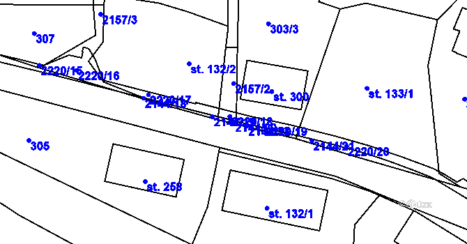 Parcela st. 2144/20 v KÚ Veřovice, Katastrální mapa